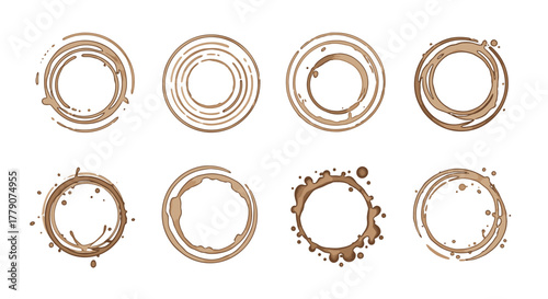 Watercolor coffee stain circles collection vector illustration design resource backdrop, for