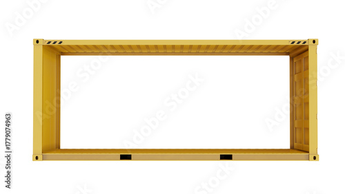 Isolated side view of the primary frame structure of an ISO shipping container in yellow. Transparent background. 3D illustration