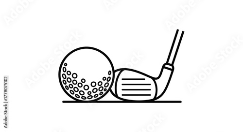 Minimalistic golf equipment illustration featuring a club poised to strike the ball elegantly