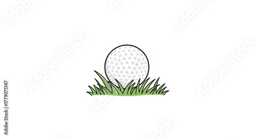 Golf ball on green grass illustration representing sport or recreational activity