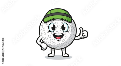 Cartoon golf ball character giving a thumbs up with a friendly expression design