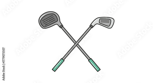 Crossed golf clubs illustration suggesting sportsmanship and recreational activity drawing