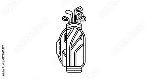 Minimalist golf clubs icon within a structured bag graphic representation of sports equipment