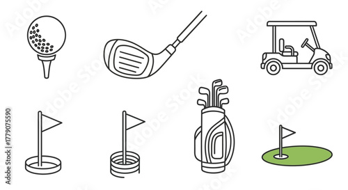 Minimalistic line art representing essential golf elements for design purposes and creative projects
