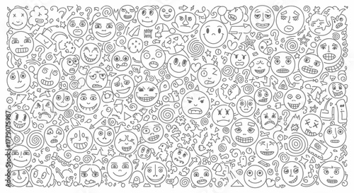 Doodle expressions chaotic display emotion illustration concept variety facial expression graphic