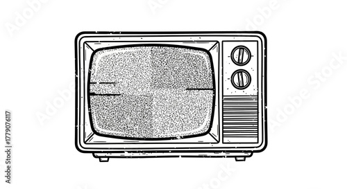 Nostalgic vintage television set with static screen and retro design details featuring distressed