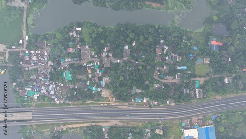 aerial view of the bridge and highway