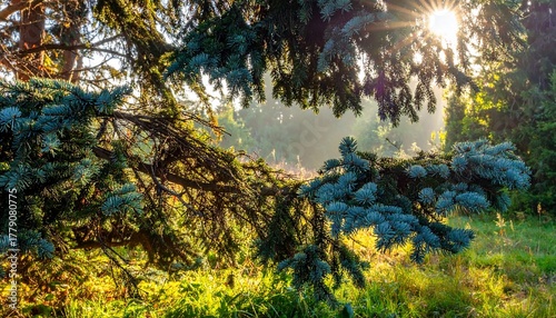 Sunlit Spruce Branch.