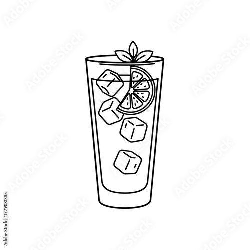 Refreshing citrus cooler with ice cubes and mint, vector graphic for summer drinks promotion, elegant minimalist style, perfect for menus and social media