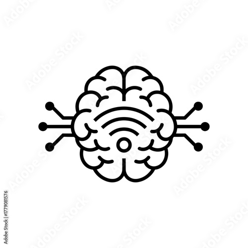 Unlock AI Potential: Modern Brain Icon Connecting to Wireless Network, Symbolizing Innovation, Creativity, and Intelligent Technology Solutions for Business