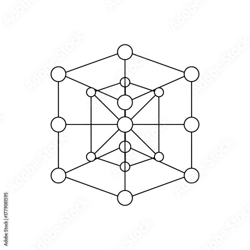 Intricate molecular structure diagram illustration for scientific research, education, or presentations, emphasizing complexity and interconnectedness