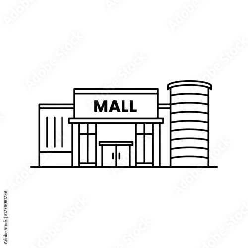 Modern shopping mall building for retail therapy and community gathering, vector illustration ideal for urban planning and commercial development brochures