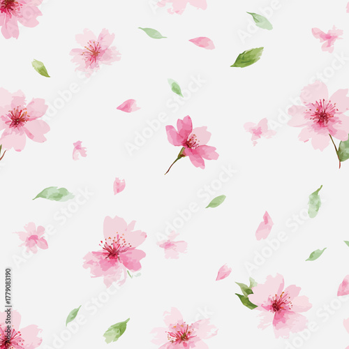 Delicate watercolor background featuring softly scattered cherry blossom petals in pastel tones - vector illustration