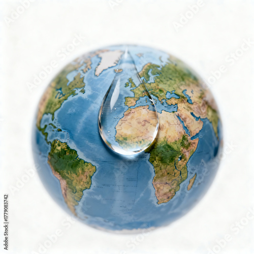 Water Drop on Earth Globe