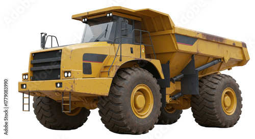 Cuadro en lienzo Yellow articulated dump truck isolated, heavy construction vehicle PNG for indus