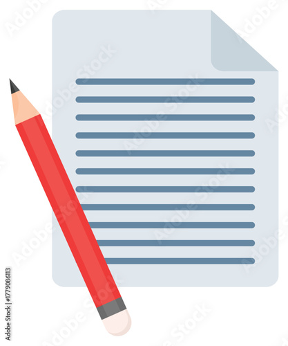 Paper documents with pencil isolated on white background.