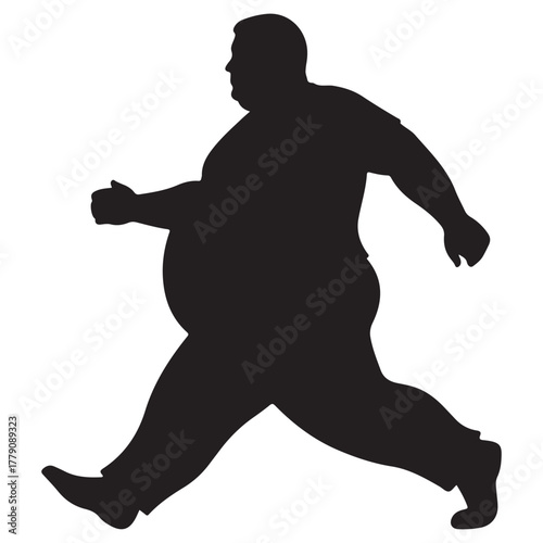 Silhouette of an Overweight Man Walking or Running in Profile