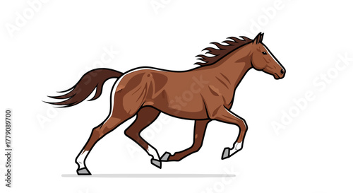 Dynamic brown horse illustration depicting strength and agility in a powerful gallop with untamed freedom and spirited movement