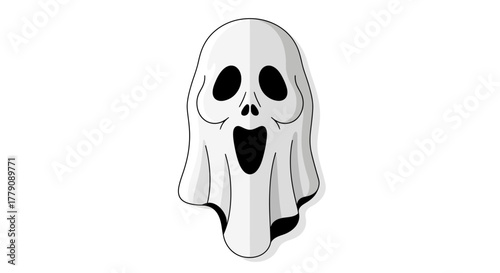Spooky cartoon ghost character screaming in fear. A simple Halloween vector illustration isolated on a white background for design projects