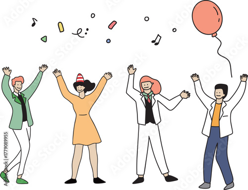 파티와 축제를 즐기는 사람들 일러스트 세트