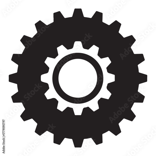 Black and White Interlocking Gears Icon