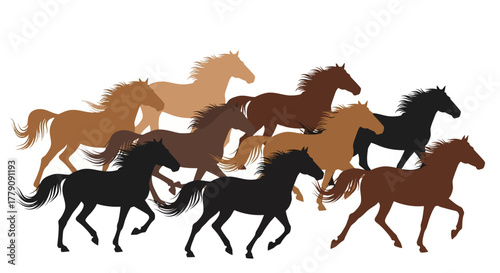 Herd of Running Horses Vector Illustration in Various Shades