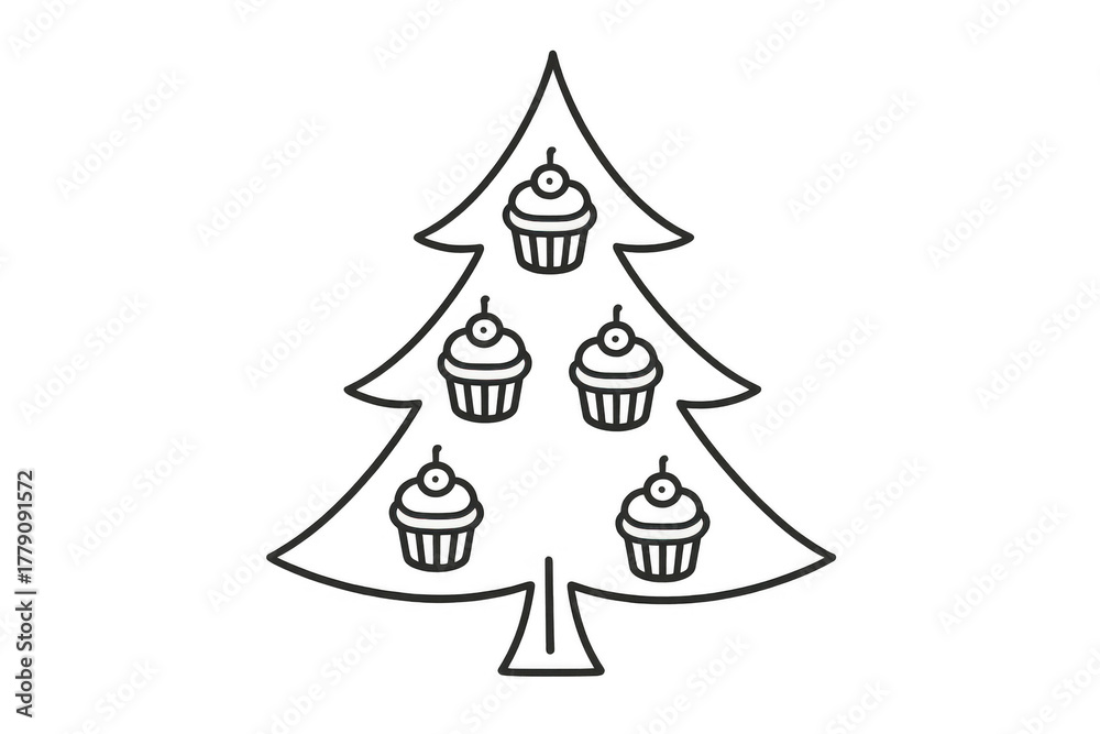 Obraz premium Christmas tree with cupcakes acting as ornaments, celebratory holiday dessert decorating a festive evergreen plant