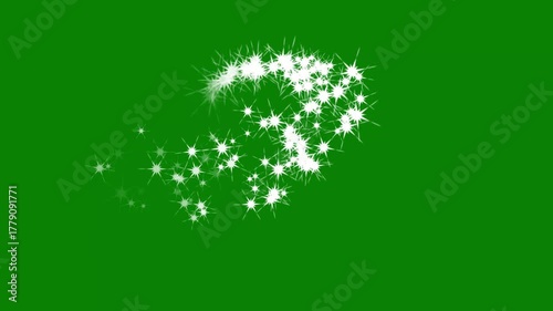 White glitter burst sparkle effect overlay with glowing star particles, shiny white sparkles trail, magical dust path and luxury festive animation loop on a green screen background in 4K.