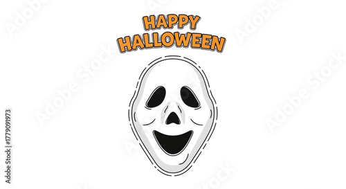 Spooky Halloween Mask Illustration with Festive Typography Design