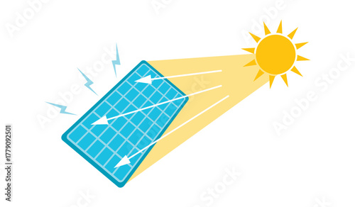 Solar panels Vector illustration. Concept of ecology, caring for nature, green energy.