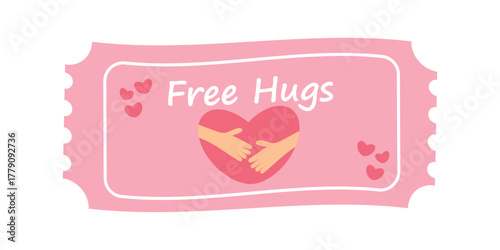 Love coupon for free hugs. Vector illustration of a humorous coupon for a romantic mood.