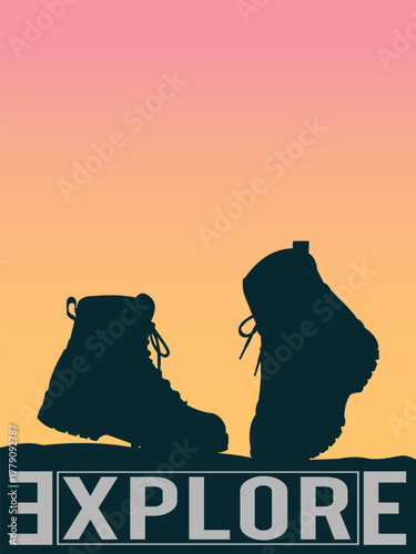 Boots and Horizon Scene for Adventure T Shirt