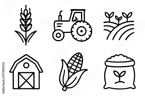 Agro icon set, hand drawn, doodle style. Vector stock illustration