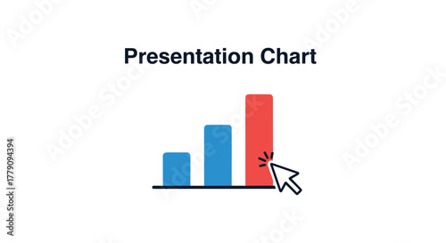 Colorful bar chart with cursor click symbol for interactive presentations