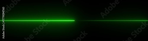 Abstract horizontal glowing green neon line on a dark background with subtle reflection bright clean