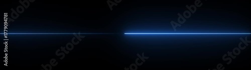 Abstract horizontal glowing bright blue line on a dark background with subtle reflection clean color