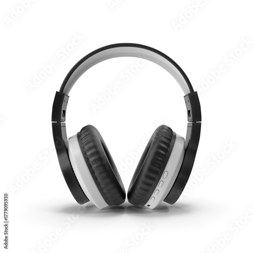 Modern white and black wireless headphones on transparent background