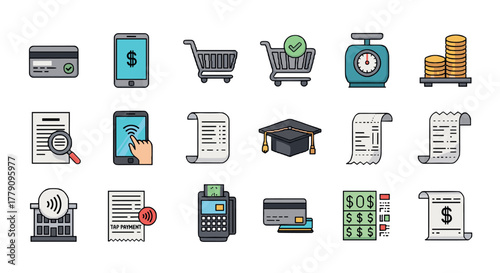 Colorful icon set for online shopping and payment themes