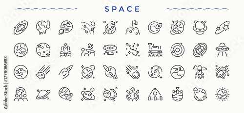 Space modern icon set. Planet icon set. Vector outline icons collection. Included planet, galaxy, asteroid, universe and more. Editable vector. Pixel perfect.