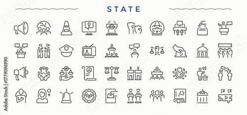 State icon set. Thin line icons set. Location icon set. Contain linear sign place, navigation, direction, address, pin, point and more.