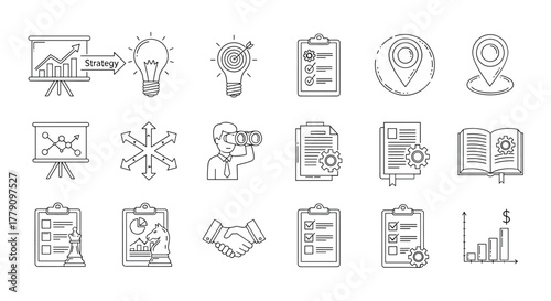 Business planning and strategy outline icons collection