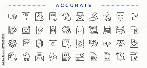 Accurate icon set in linear style. Approve outline symbol collection. Line symbol and sign. Approve linear icon collection. Vector illustration.