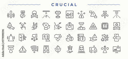 Crucial line icon set. Line symbol and sign. Contains outline symbols like wine glass, celebration, drink, alcohol. Editable vector illustration. Bar icon collection.