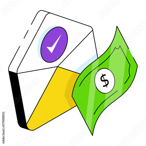 Money envelope icon in isometric design