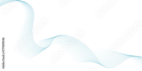 Abstract blue smooth wave on a white background. Dynamic sound wave. Design element. Vector illustration.