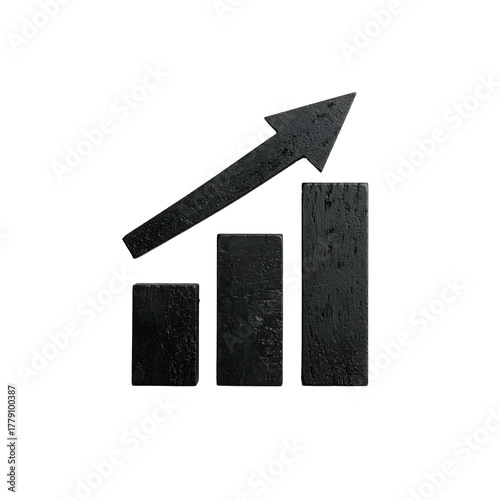 Textured 3D bars and arrow indicating upward trend