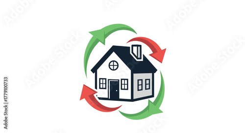 Ecofriendly home with recycling arrows