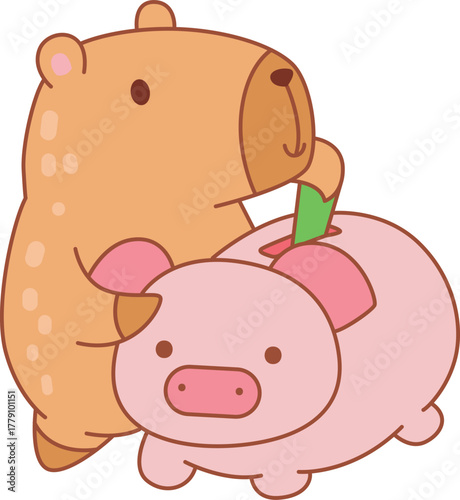 Illustrations of cute capybara character clip art for kids.