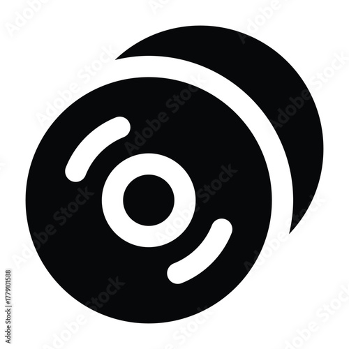 Black silhouette of DVD or CD disk symbolizing multimedia, data, and entertainment storage. Perfect for tech, media, and file-related themes.