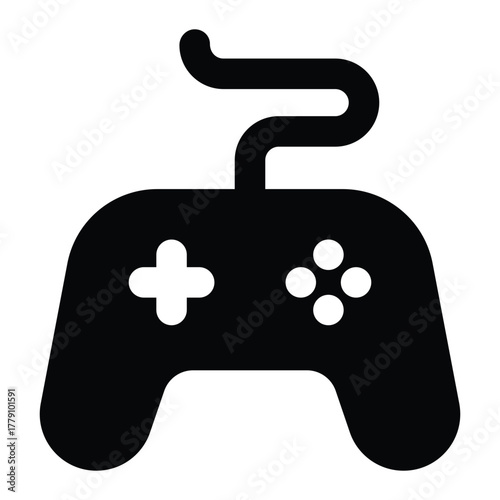 Simple black gamepad silhouette representing gaming and digital entertainment. Perfect for mobile app UI, infographic, or game design project.